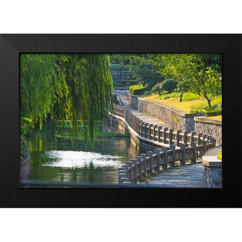 Gongchen Bridge with willow tree-eastern end of the Grand Canal-Hangzhou-Zhejiang Province-China Black Modern Wood Framed Art Print by Su, Keren