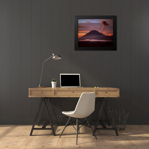 Indonesia Mt Semeru emits a plume of smoke Black Modern Wood Framed Art Print by Zuckerman, Jim