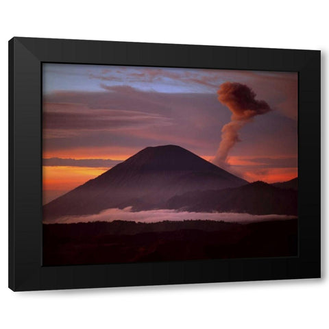 Indonesia Mt Semeru emits a plume of smoke Black Modern Wood Framed Art Print with Double Matting by Zuckerman, Jim