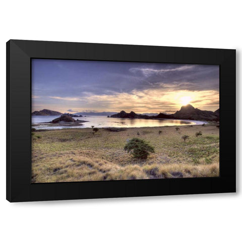 Indonesia, Komodo NP Sunset over an islands Black Modern Wood Framed Art Print with Double Matting by Shimlock, Jones