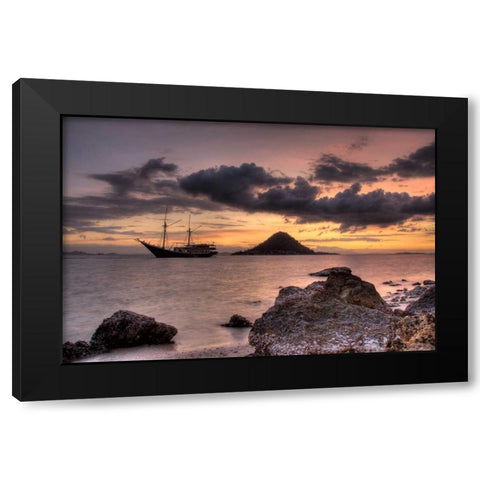 Indonesia, Komodo NP Sunset on a schooner Black Modern Wood Framed Art Print with Double Matting by Shimlock, Jones