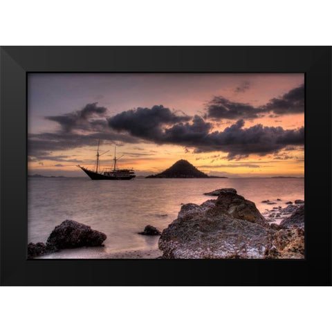Indonesia, Komodo NP Sunset on a schooner Black Modern Wood Framed Art Print by Shimlock, Jones