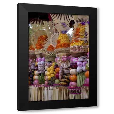Indonesia, Offerings at Pura Samuan Tiga temple Black Modern Wood Framed Art Print by Shimlock, Jones