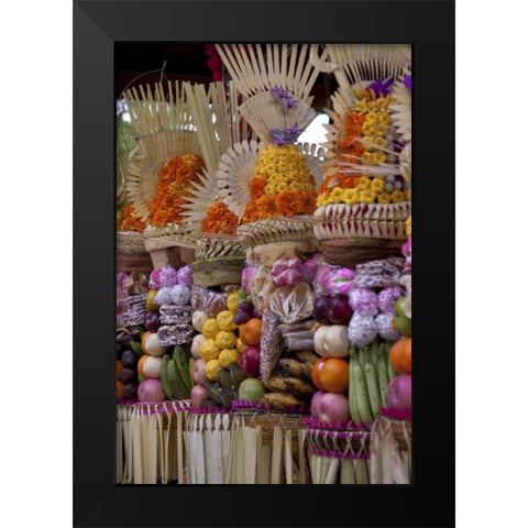 Indonesia, Offerings at Pura Samuan Tiga temple Black Modern Wood Framed Art Print by Shimlock, Jones