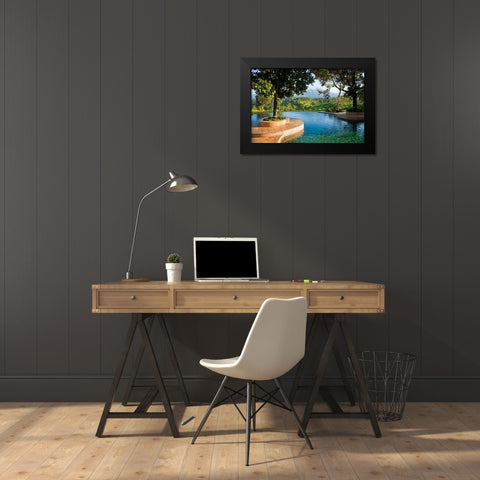 Indonesia-Java Landscape with pool and rice terraces at resort Black Modern Wood Framed Art Print by Jaynes Gallery