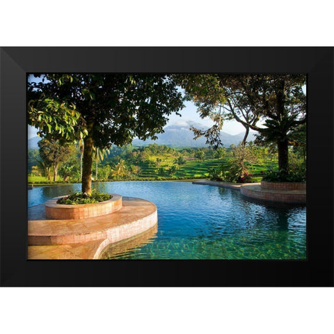 Indonesia-Java Landscape with pool and rice terraces at resort Black Modern Wood Framed Art Print by Jaynes Gallery