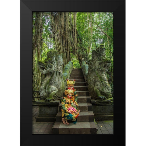 Indonesia-Bali-Ubud Balinese dancers at Hindu temple (MR) Black Modern Wood Framed Art Print by Jaynes Gallery