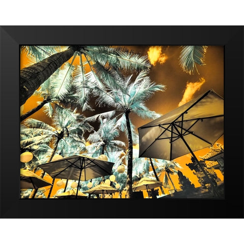 Bali-Ubud-Umbrellas-Ponds and pools at hotel in Ubud Black Modern Wood Framed Art Print by Eggers, Terry