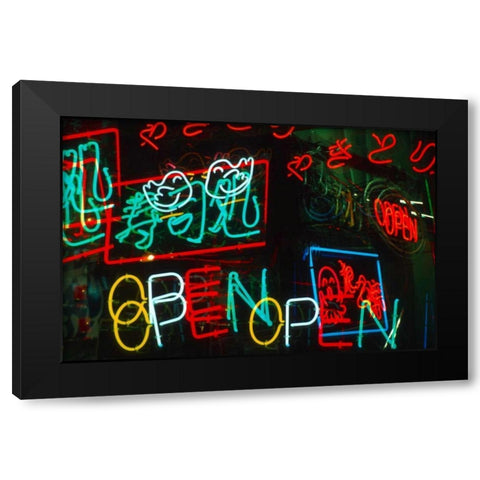 Japan, Osaka Neon signs for sale in the market Black Modern Wood Framed Art Print by Ross, Nancy ,  Steve