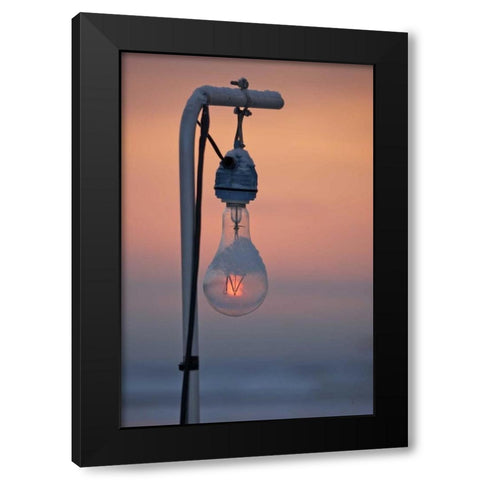 Japan, Hokkaido Sunrise through a ight bulb Black Modern Wood Framed Art Print by Anon, Josh