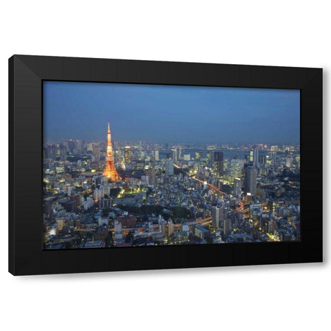 Japan, Tokyo Sunset aerial of downtown Black Modern Wood Framed Art Print by Anon, Josh