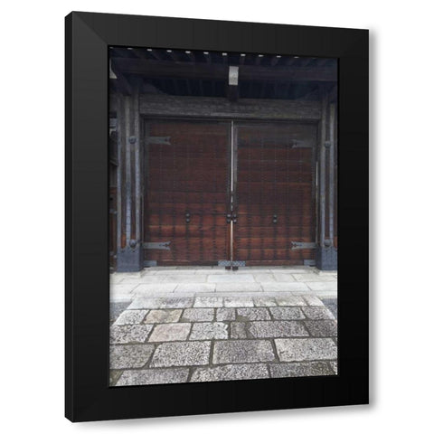 Japan, Kyoto Double wooden doors on building Black Modern Wood Framed Art Print by Flaherty, Dennis