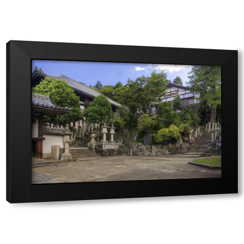 Japan, Nara, Nara Park View of Buddhist temple Black Modern Wood Framed Art Print by Flaherty, Dennis