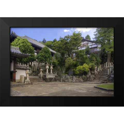Japan, Nara, Nara Park View of Buddhist temple Black Modern Wood Framed Art Print by Flaherty, Dennis