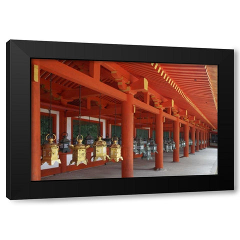 Japan, Nara Lanterns at Kasuga Taisha Shrine Black Modern Wood Framed Art Print with Double Matting by Flaherty, Dennis