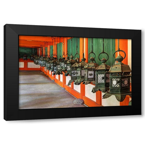 Japan, Nara Lanterns at Kasuga Taisha Shrine Black Modern Wood Framed Art Print with Double Matting by Flaherty, Dennis