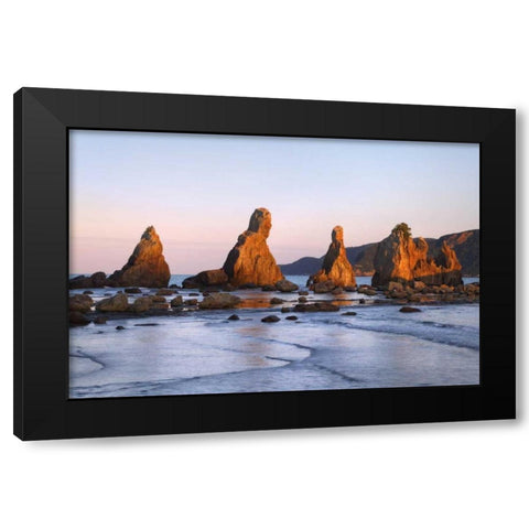 Japan, Wakagama Hashiguiiwa Rocks at sunset Black Modern Wood Framed Art Print by Flaherty, Dennis