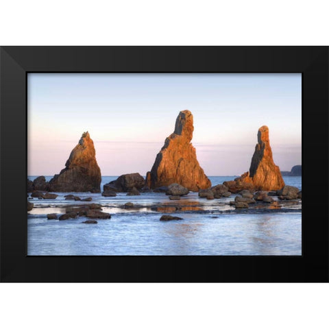 Japan, Wakagama Hashiguiiwa Rocks at sunset Black Modern Wood Framed Art Print by Flaherty, Dennis