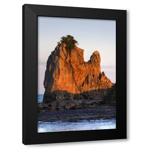 Japan, Wakagama  Hashiguiiwa Rocks at sunset Black Modern Wood Framed Art Print with Double Matting by Flaherty, Dennis