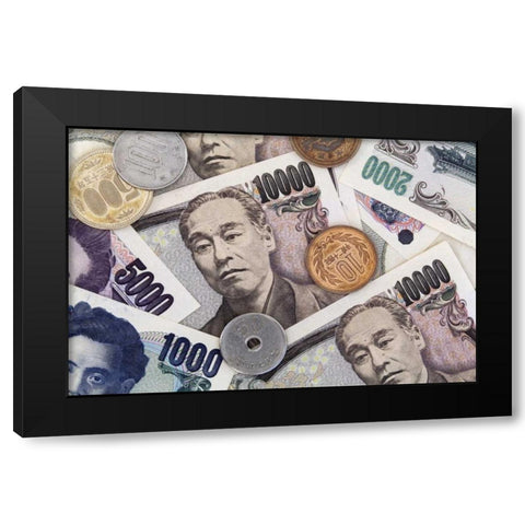 Japan Japanese paper currency and coins Black Modern Wood Framed Art Print with Double Matting by Flaherty, Dennis