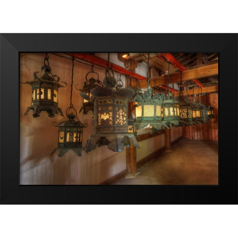 Japan, Kyoto Interior of Shinto shrine Black Modern Wood Framed Art Print by Flaherty, Dennis