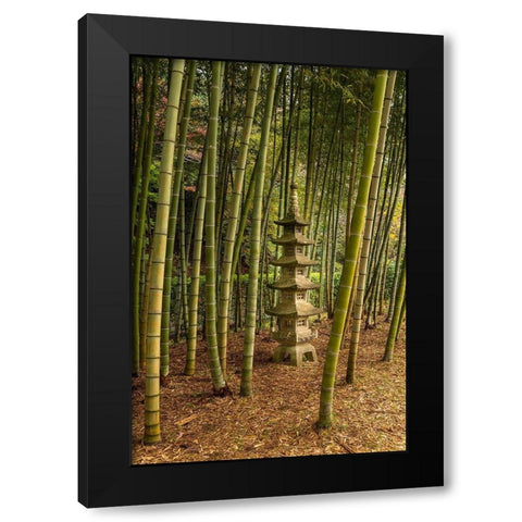 A tall pagoda statue in the center of a tall bamboo grove-Akebonoyama Park-Japan Black Modern Wood Framed Art Print with Double Matting by Haddad, Sheila
