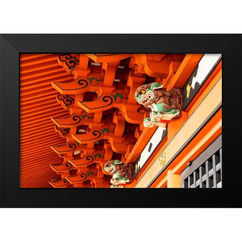 The lion dogs-Komainu-guarding the entrance of a Shinto shrine Black Modern Wood Framed Art Print by Haddad, Sheila