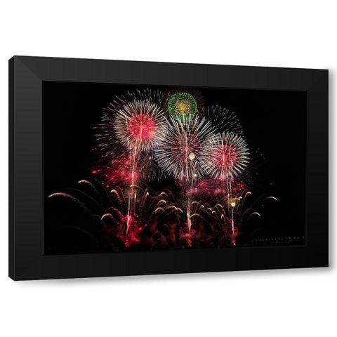 An exploding display of fireworks in Nagano City-Japan Black Modern Wood Framed Art Print with Double Matting by Haddad, Sheila