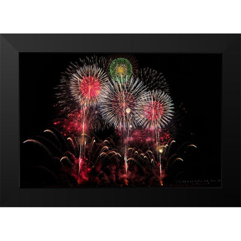 An exploding display of fireworks in Nagano City-Japan Black Modern Wood Framed Art Print by Haddad, Sheila