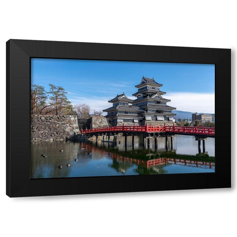 The Matsumoto Castle as seen from the bridge with the city buildings in the background-Japan Black Modern Wood Framed Art Print with Double Matting by Haddad, Sheila