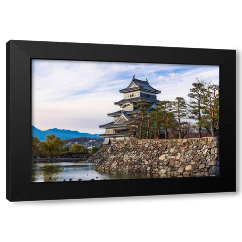 Closeup of the Matsumoto Castle in the golden light of the evening sun-Japan Black Modern Wood Framed Art Print by Haddad, Sheila