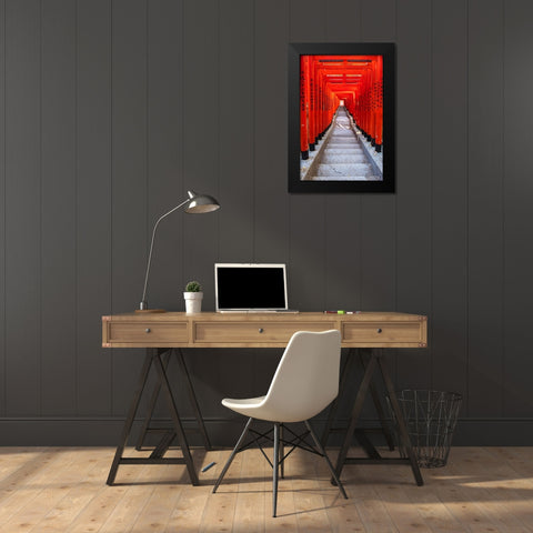 Famous Torii-or gates of the entrance to the Hie Shrine in Tokyo-Japan Black Modern Wood Framed Art Print by Haddad, Sheila