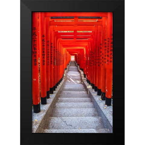 Famous Torii-or gates of the entrance to the Hie Shrine in Tokyo-Japan Black Modern Wood Framed Art Print by Haddad, Sheila