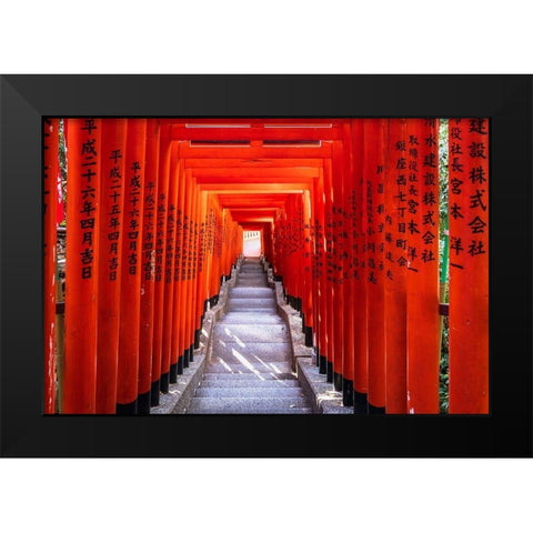 Famous Torii-or gates of the entrance to the Hie Shrine in Tokyo-Japan Black Modern Wood Framed Art Print by Haddad, Sheila