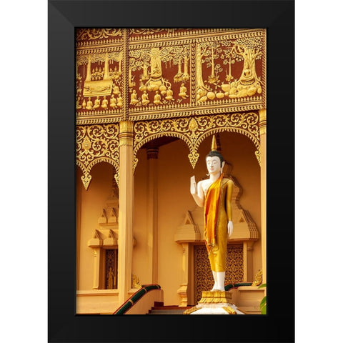 Statue Wat That Luang Neua temple in Lao-Capital of Laos-Southeast Asia Black Modern Wood Framed Art Print by Haseltine, Tom