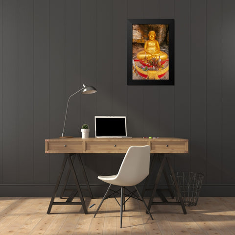 Laos- Luang Prabang. Vat Thammo Thayaram on Mount Phousi. Fat Buddha statue. Black Modern Wood Framed Art Print by Haseltine, Tom