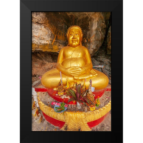Laos- Luang Prabang. Vat Thammo Thayaram on Mount Phousi. Fat Buddha statue. Black Modern Wood Framed Art Print by Haseltine, Tom