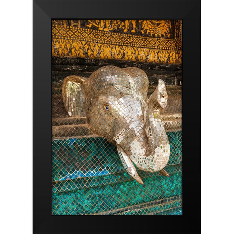 Laos- Luang Prabang. Mosaic elephant head. Black Modern Wood Framed Art Print by Haseltine, Tom