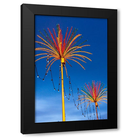 Kuala Lumpur- West Malaysia. Colorful lights looking like palm trees. Black Modern Wood Framed Art Print by Haseltine, Tom