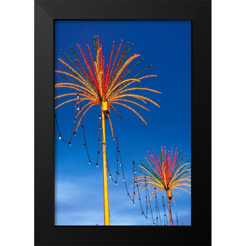 Kuala Lumpur- West Malaysia. Colorful lights looking like palm trees. Black Modern Wood Framed Art Print by Haseltine, Tom