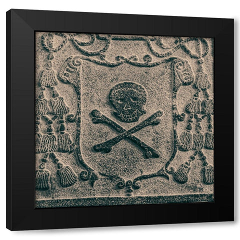 Melaka- West Malaysia. Skull and crossbones stone carving on old Portuguese tombstones Black Modern Wood Framed Art Print by Haseltine, Tom