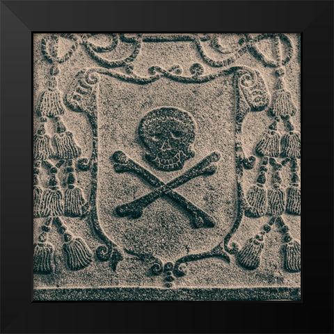 Melaka- West Malaysia. Skull and crossbones stone carving on old Portuguese tombstones Black Modern Wood Framed Art Print by Haseltine, Tom