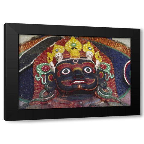 Nepal, Kathmandu, Statue of Kalbairab at a shrine Black Modern Wood Framed Art Print by Satushek, Steve