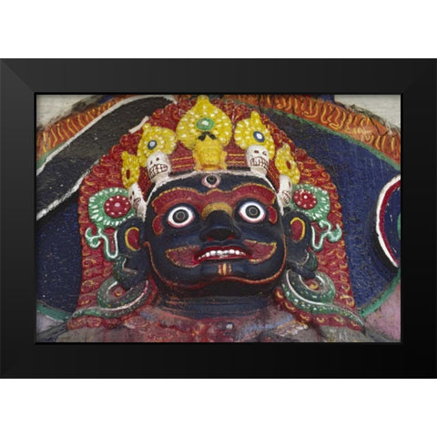 Nepal, Kathmandu, Statue of Kalbairab at a shrine Black Modern Wood Framed Art Print by Satushek, Steve