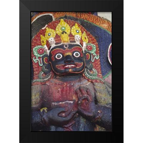 Nepal, Kathmandu, Statue of Kalbairab at a Shrine Black Modern Wood Framed Art Print by Satushek, Steve