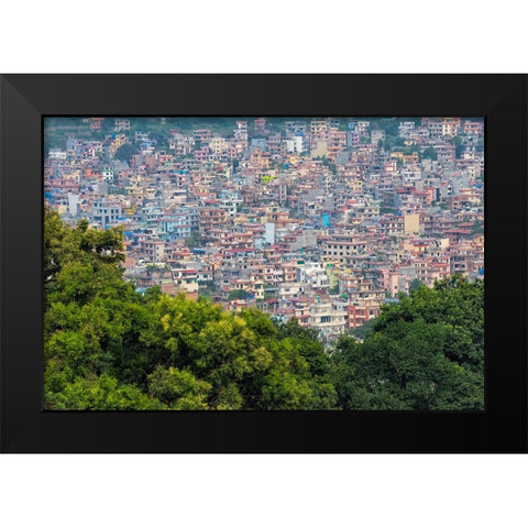 Cityscape of Kathmandu in Kathmandu Valley-Nepal Black Modern Wood Framed Art Print by Su, Keren