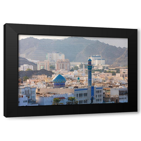 Middle East-Arabian Peninsula-Oman-Muscat-Muttrah-Blue minaret and dome of a mosque in Muttrah Black Modern Wood Framed Art Print with Double Matting by Wilson, Emily M.