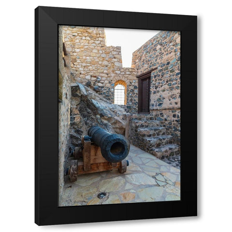 Middle East-Arabian Peninsula-Oman-Muscat-Muttrah-Ancient cannon at Muttrah Fort Black Modern Wood Framed Art Print with Double Matting by Wilson, Emily M.