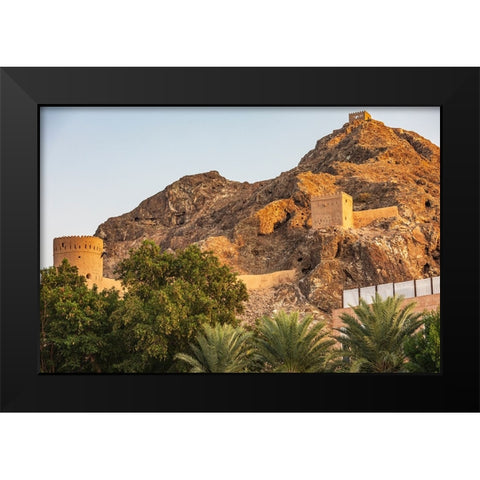 Middle East-Arabian Peninsula-Oman-Muscat-Ancient fort on a mountain above Muscat Black Modern Wood Framed Art Print by Wilson, Emily M.