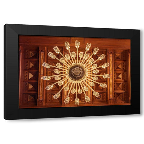 Middle East-Arabian Peninsula-Oman-Muscat-Chandelier in the Sultan Qaboos Grand Mosque in Muscat Black Modern Wood Framed Art Print by Wilson, Emily M.